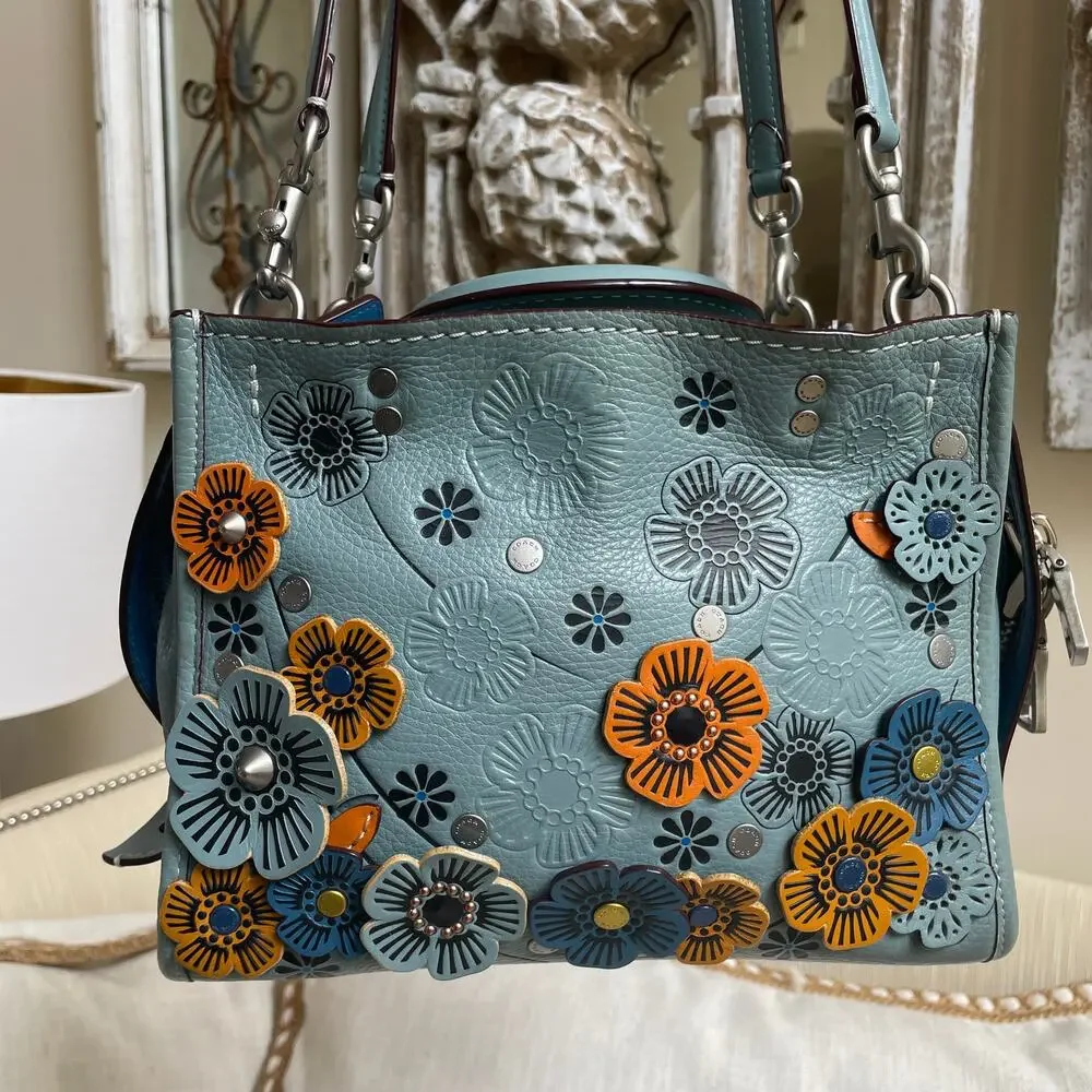 Coach 1941 Limited Edition Rogue 25 Tea Rose Satchel 10512, COA, Blue Multi - Picture 4 of 13